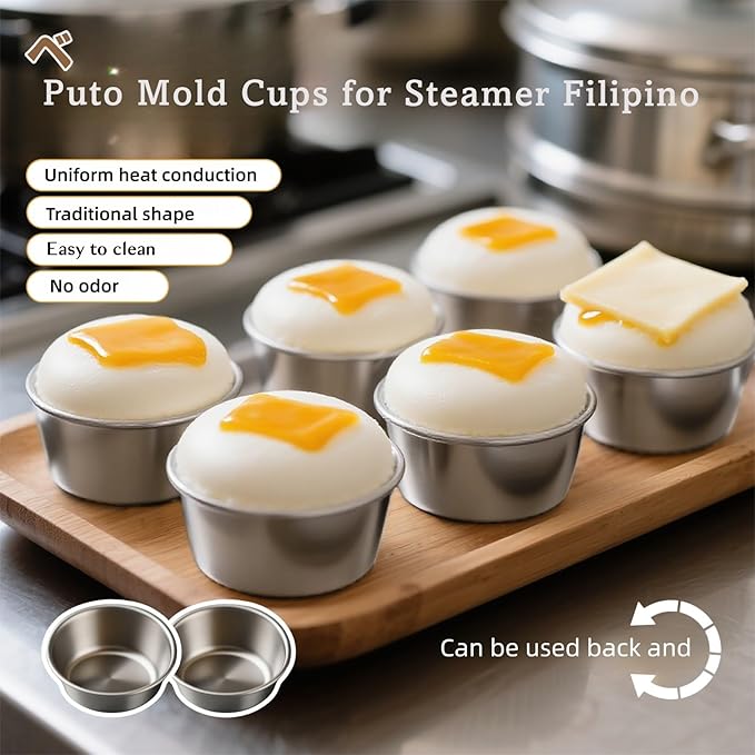 24 Pcs Puto Molder Filipino - 3.1??x 1.2??Reusable Puto Mold Cups for Steamer Filipino - Kutsinta