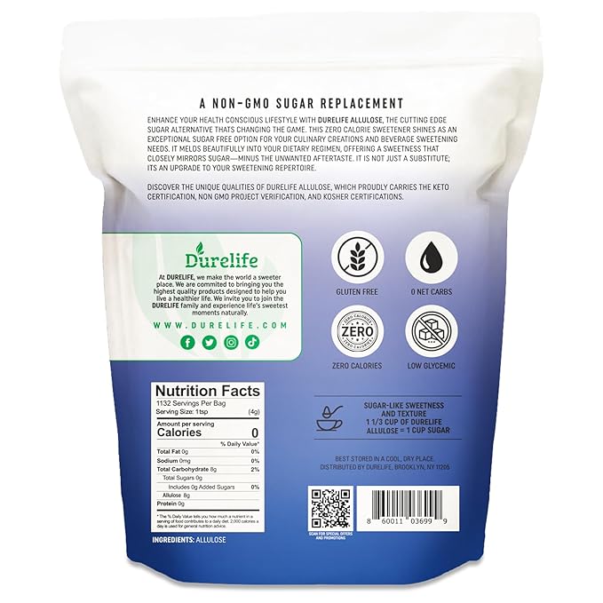 Durelife Allulose sweetener, 10 lb 100% Pure No Erythritol powdered Sugar Substitute, NON-GMO