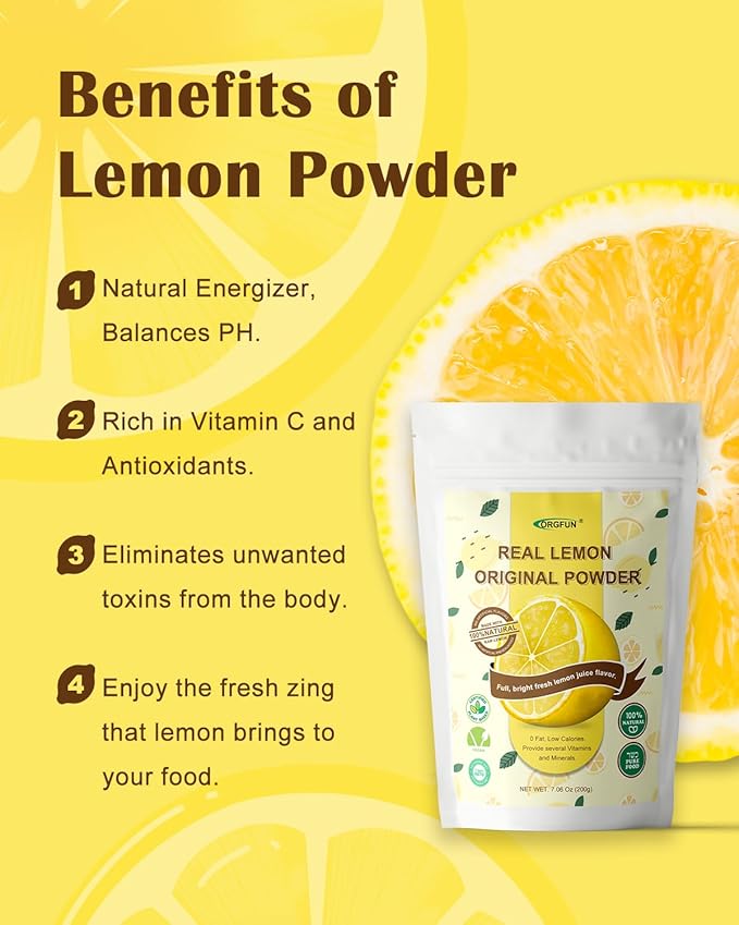 ORGFUN Original Lemon Powder, Freeze Dried Lemon Juice Powder, Great for Beverages, Smoothies