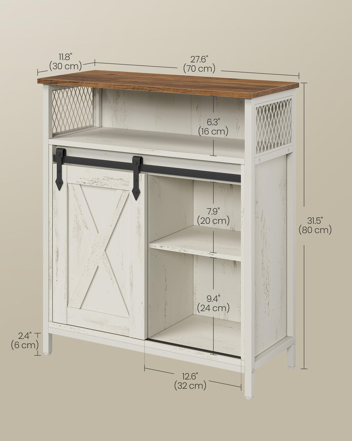 VASAGLE Buffet Cabinet, Coffee Bar Storage Cabinet, Sideboard with 1 Sliding Barn Door, Adjustable