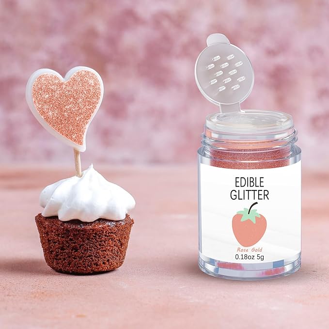 Rose Gold Edible Glitter for Cakes Drinks - Colaele 5 grams Food Grade Luster Dust Glimmer Powder