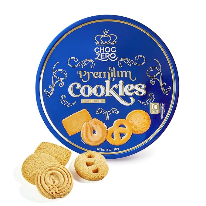 ChocZero Keto Butter Cookies - Sugar Free Danish Shortbread Gift - Gluten Free, Low Carb (1 tin, 12