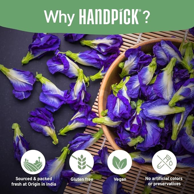 HANDPICK, Butterfly Pea Flower Tea (100 Herbal Tea Bags) | Caffeine Free, Non GMO | Premium Dried