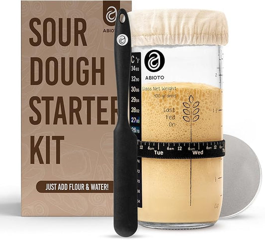 Sourdough Jar Kit, Includes 24 oz Sourdough Starter Jar with Metallic Lid, Silicone Spatula
