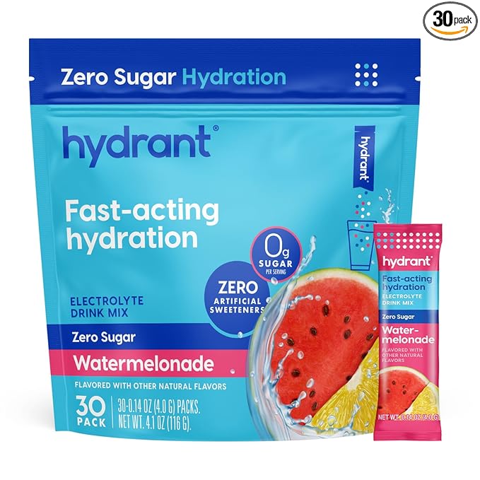 Hydrant Hydrate No Added Sugar, Individual Hydration Electrolyte Powder Stick Packets with Zero