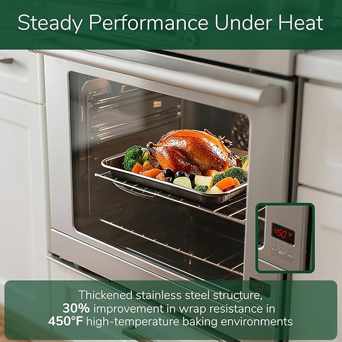 18/0 Stainless Steel Baking Sheet with Cooling Rack, 12.4 Inch Oven-Safe Non-Toxic Cookie Sheets