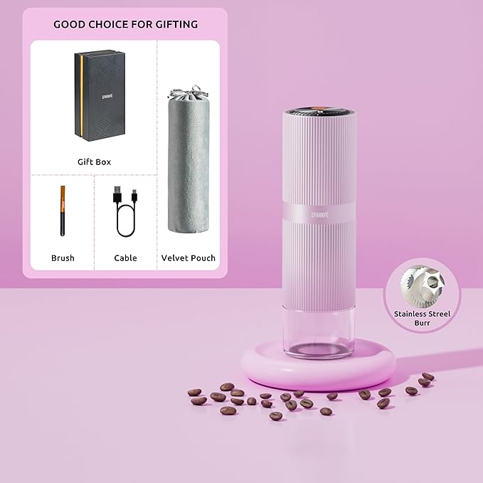 Portable Electric Coffee Grinder, Rechargeable Handheld Grinder with Stainless Steel Conical Burr