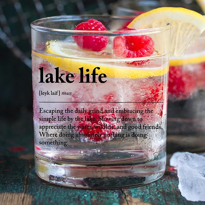 kunlisa Lake Lovers Gifts Whiskey Glasses, Lake House Decor and Gifts, Lakeside Definition 10 oz