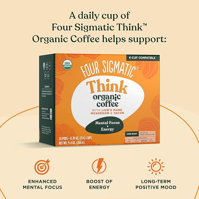 Four Sigmatic Mushroom Coffee K-Cups | Organic Dark Roast Coffee with Lion’s Mane Mushroom Powder &