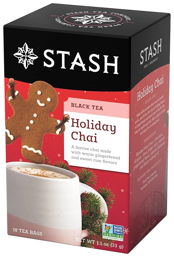 Stash Tea Holiday Chai Tea 18 Count Tea Bags (Pack of 6), Individual Spiced Black Tea Bags for Use