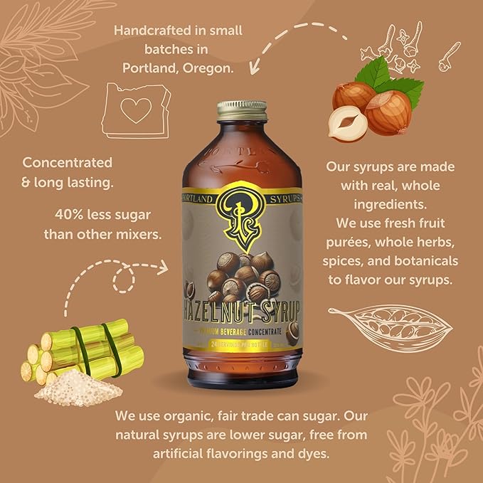 Portland Syrups Hazelnut Syrup – Flavoring for Coffee, Lattes, Cold Brew, Macchiatos, Cocktails