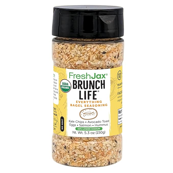 FreshJax Organic Everything Bagel Seasoning ??Low Sodium Brunch Life 5.3 oz Large Bottle |