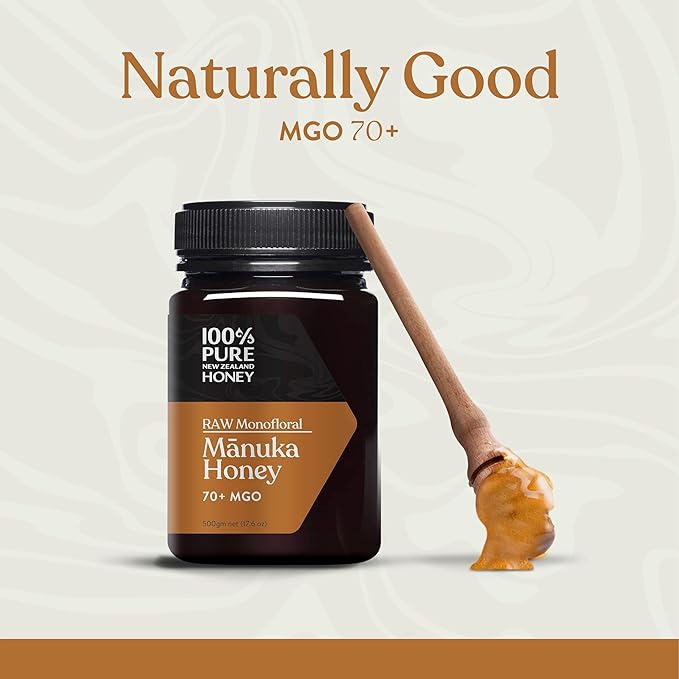 100% Pure New Zealand Honey - MGO 70+ Monofloral Mānuka Honey, 100% Pure New Zealand Raw Mānuka
