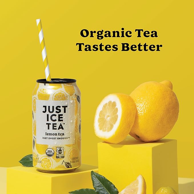 Just Ice Tea, Lemon Flavored Black Iced Tea, 12-Pack (12oz Cans), USDA Certified Organic, Real