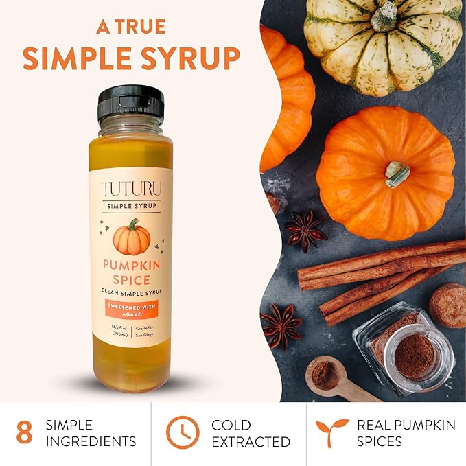 Pumpkin Spice Agave Simple Syrup for Coffee, Cocktails, Matcha - Sweetened with Agave Nectar