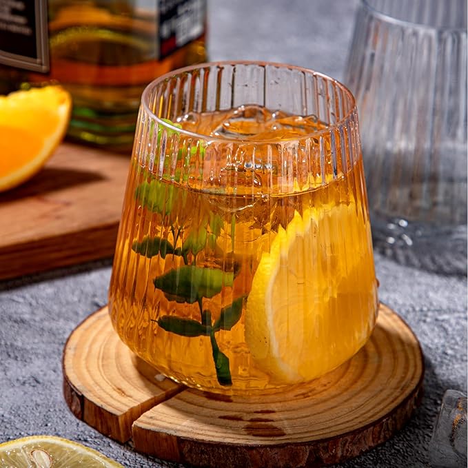 30 Pack Plastic Ribbed Wine Glasses, 14 OZ Origami Stemless Disposable Wine Champagne Whiskey