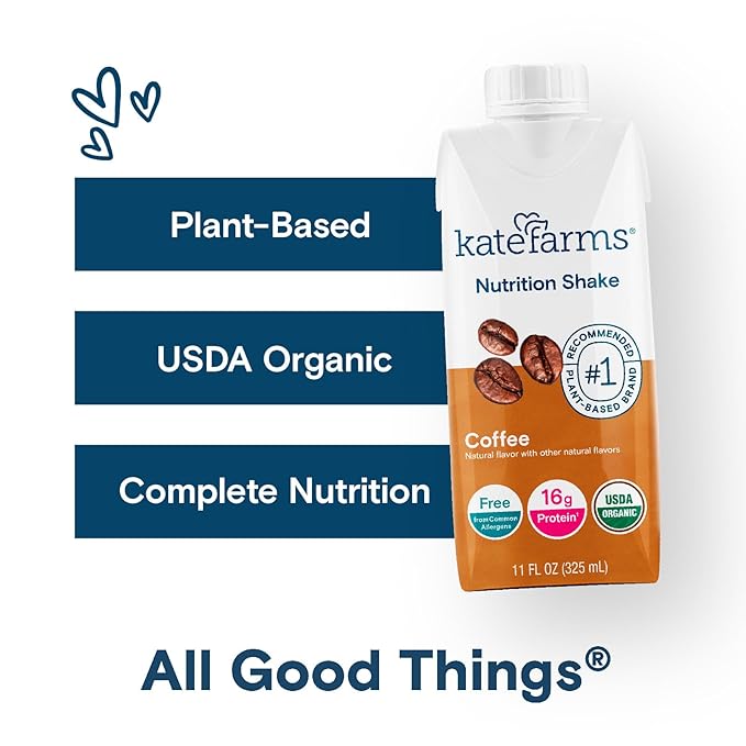 KATE FARMS Organic Nutrition Shake, Coffee, 16g protein, 27 Vitamins and Minerals, Protein Meal