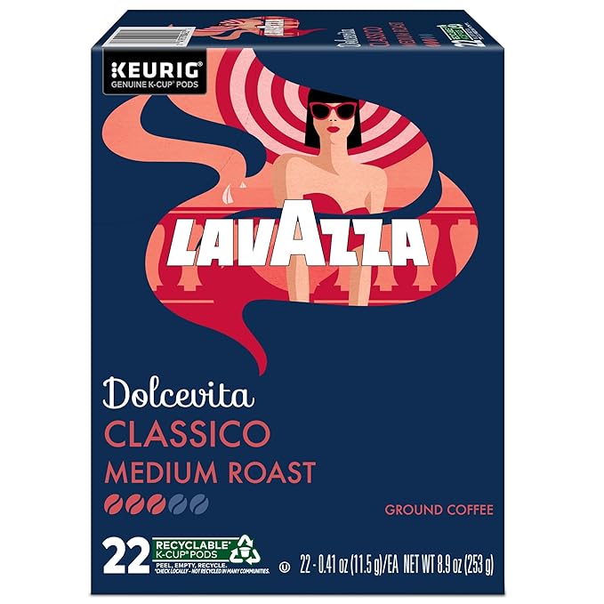 Lavazza Dolcevita Classico, Single-Serve Keurig K-Cup Pods, Medium Roast Coffee, 88-Count Box (4