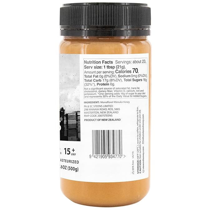 Steens Manuka Honey - MGO 515+ - Pure & Raw 100% Certified UMF 15+ Manuka Honey - Bottled and