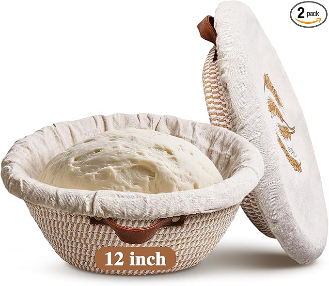 12 Inch Large Cotton Rope Banneton Bread Proofing Basket Set, 2 Pack Round Sourdough Bread Baking