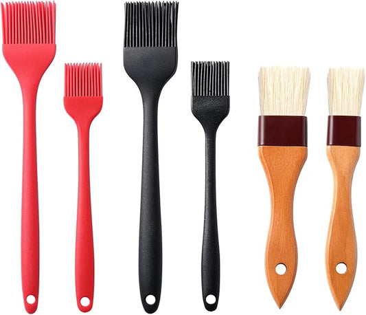 4 Pack Silicone Basting Pastry Brushes with 2 Wood Handle Culinary Oil Brushes, Heat Resistant