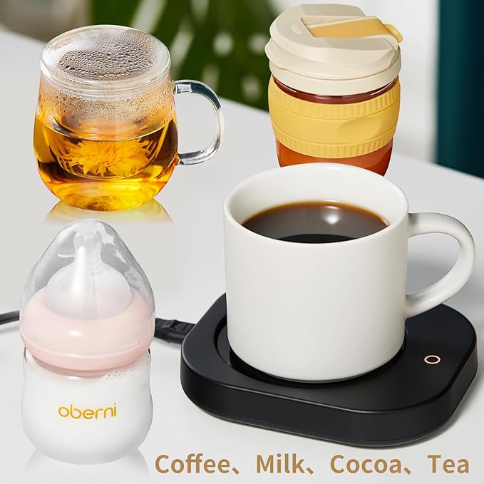 Mug Warmer with 4-Hour Auto Shut Off, 3 Temperature Settings, Frosted Black Rectangular Electric