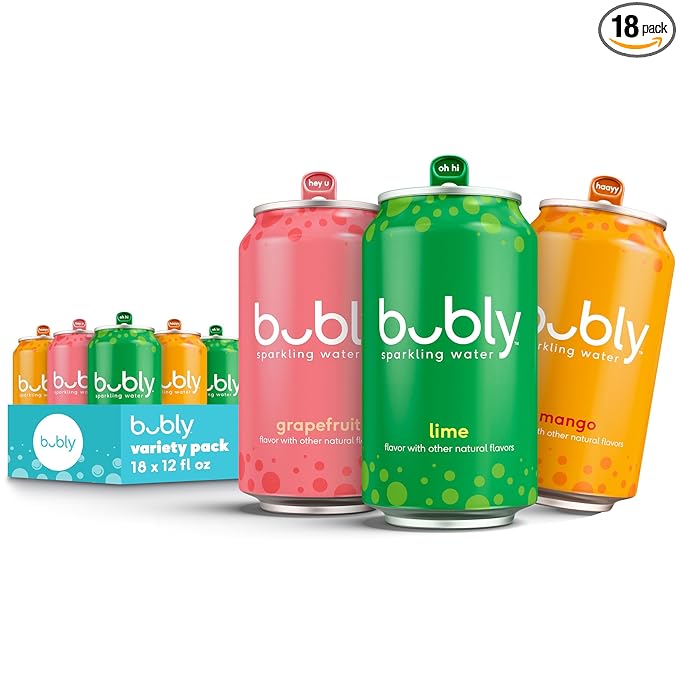 bubly Sparkling Water, Tropical Thrill 3 Flavor Variety Pack (Lime, Grapefruit, Mango), Zero Sugar