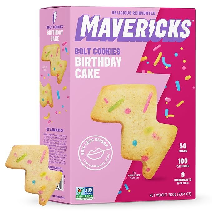 Mavericks Birthday Cake Bolt Cookies - Plant-Based Birthday Cake Confetti Cookies, Egg-Free