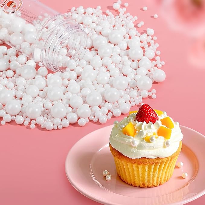 Edible White Pearl Sprinkles for Cake Decorating,Edible Pearl Sugar Mix Size 130g/4.58oz,Baking