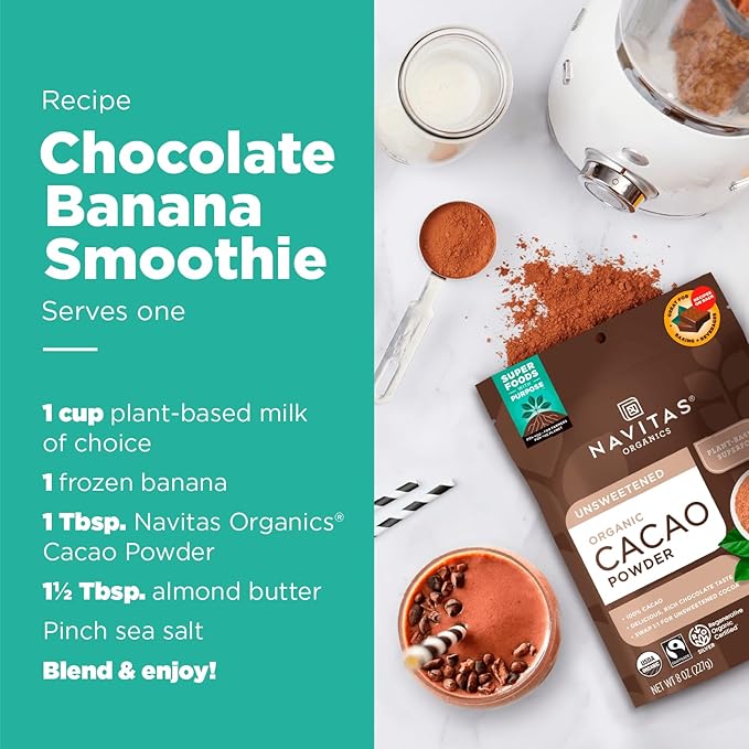 Navitas Organics Cacao Powder - Cocoa Powder Substitute 1:1, For Hot Chocolate, Baking & More