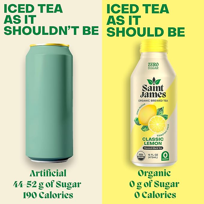 Saint James Iced Tea - Organic Black Tea - Non-GMO, Gluten Free, Zero Calorie, Zero Sugar - Classic