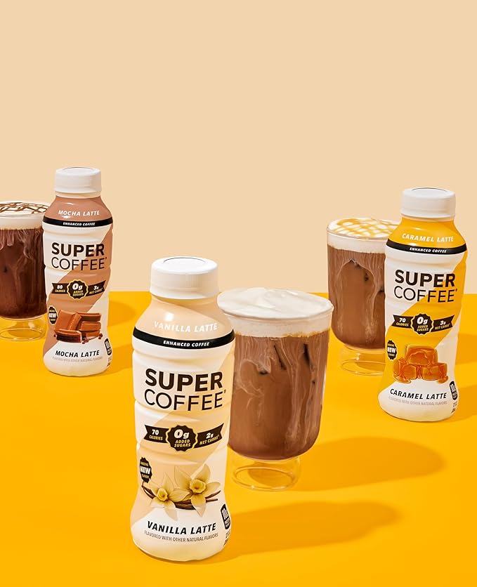 Super Coffee, Ready To Drink Iced Coffee, Vanilla Latte (12 Ounce Bottles, Pack of 12) - Low Net