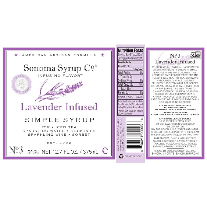 Sonoma Syrup Co. Lavender Infused Simple Syrup 12.7 fl oz | for Coffee, Cocktails, and Cooking |