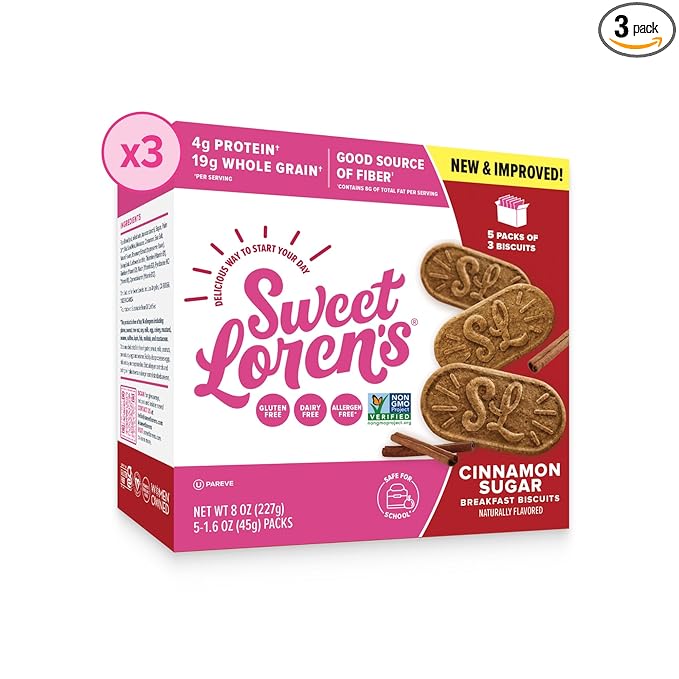 Sweet Loren's Vegan Breakfast Biscuits | Cinnamon Sugar | 4g Protein, 19g Whole Grains | Plant