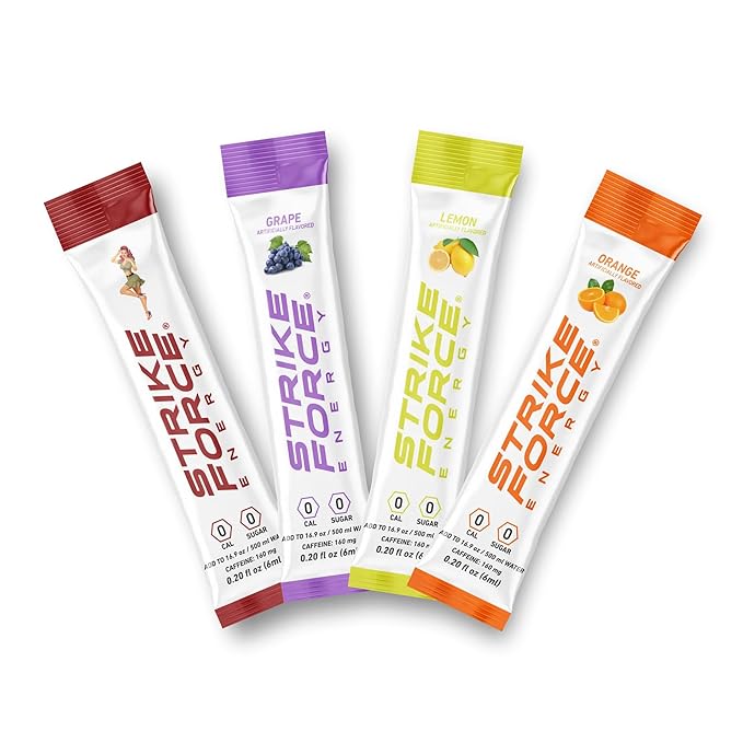 Strike Force Energy Drink Mix - 4 Flavor Variety Pack - Natural Tasting Caffeine Drink - Turn Any