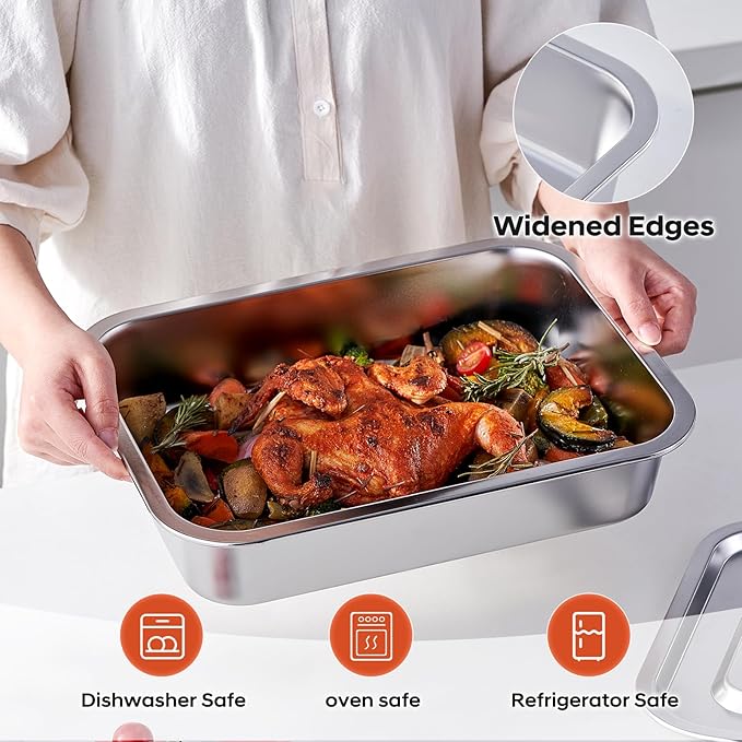 4-Piece 4 Inch Extra Deep Lasagna Baking Pan with Lid, 11x14.2Inch 7.4QT Large Stainless Steel