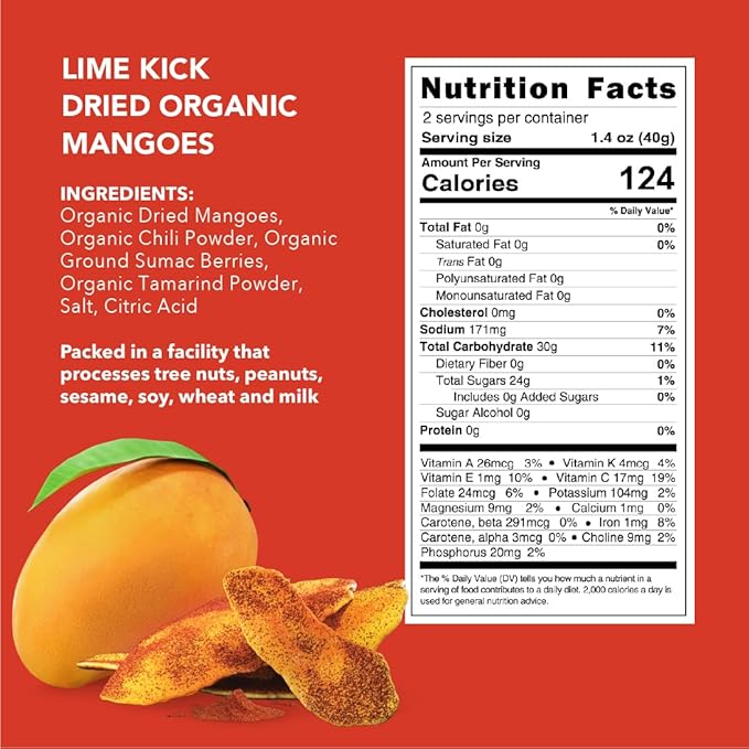 Earthside Farms - Dried Organic Mangoes, Lime Kick Dried Mangoes, Sweet and Spicy, Gluten Free, No