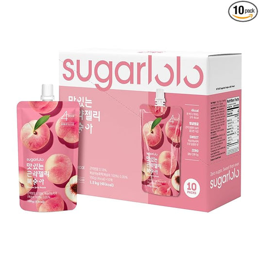 Sugarlolo Konjac Sweet Peach Jelly Snack - Vegan Jello with Zero Sugar | Only 4 Calories per Pouch
