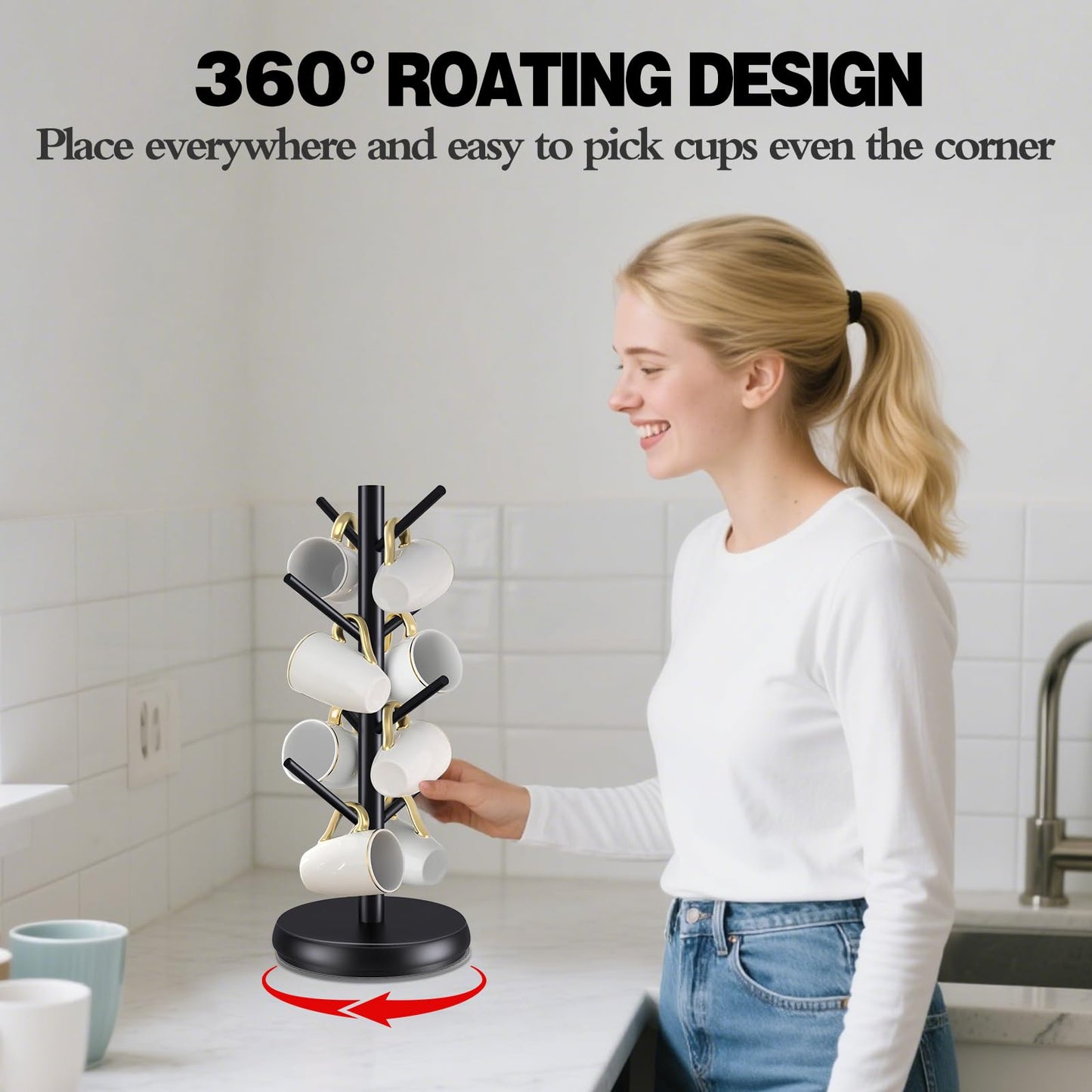 ZYZWTG Rotating Mug Tree, 8-Hook Coffee Mug Holder for Countertop