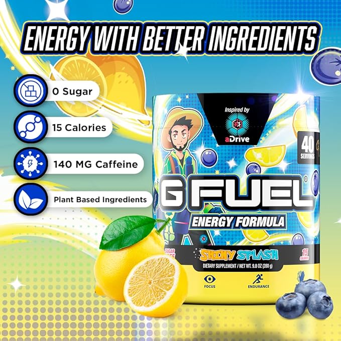 G fuel aDrive Energy Drink Powder, Pre Workout Caffeine Mix for Gaming, Sugar Free Focus Amino