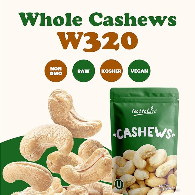 Food to Live - Raw Cashews, 10 Pounds ??Deluxe Whole Nuts, Unsalted, Unroasted Fancy Snack, Size