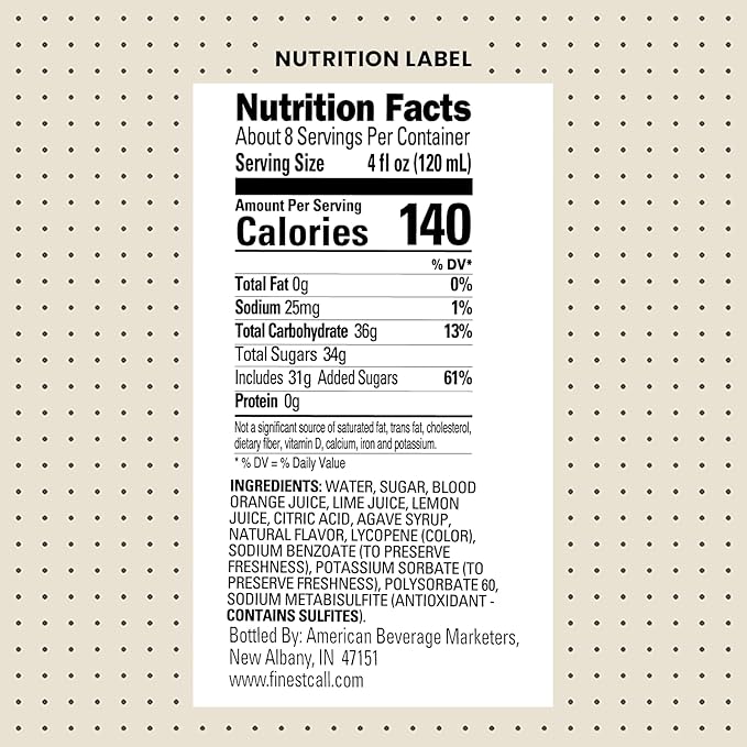 Finest Call Premium Blood Orange Sour Drink Mix, 1 Liter Bottle (33.8 Fl Oz), Pack of 6
