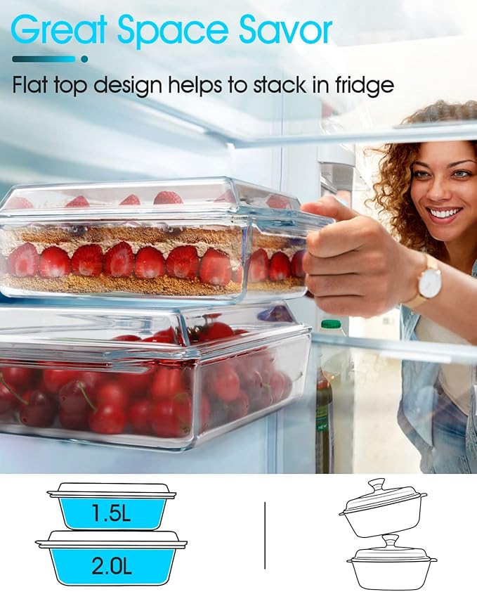 NUTRIUPS 8 x 9.5 Inches Rectangular Glass Casserole Dish With Glass Lid 2 Quart Glass Bakeware