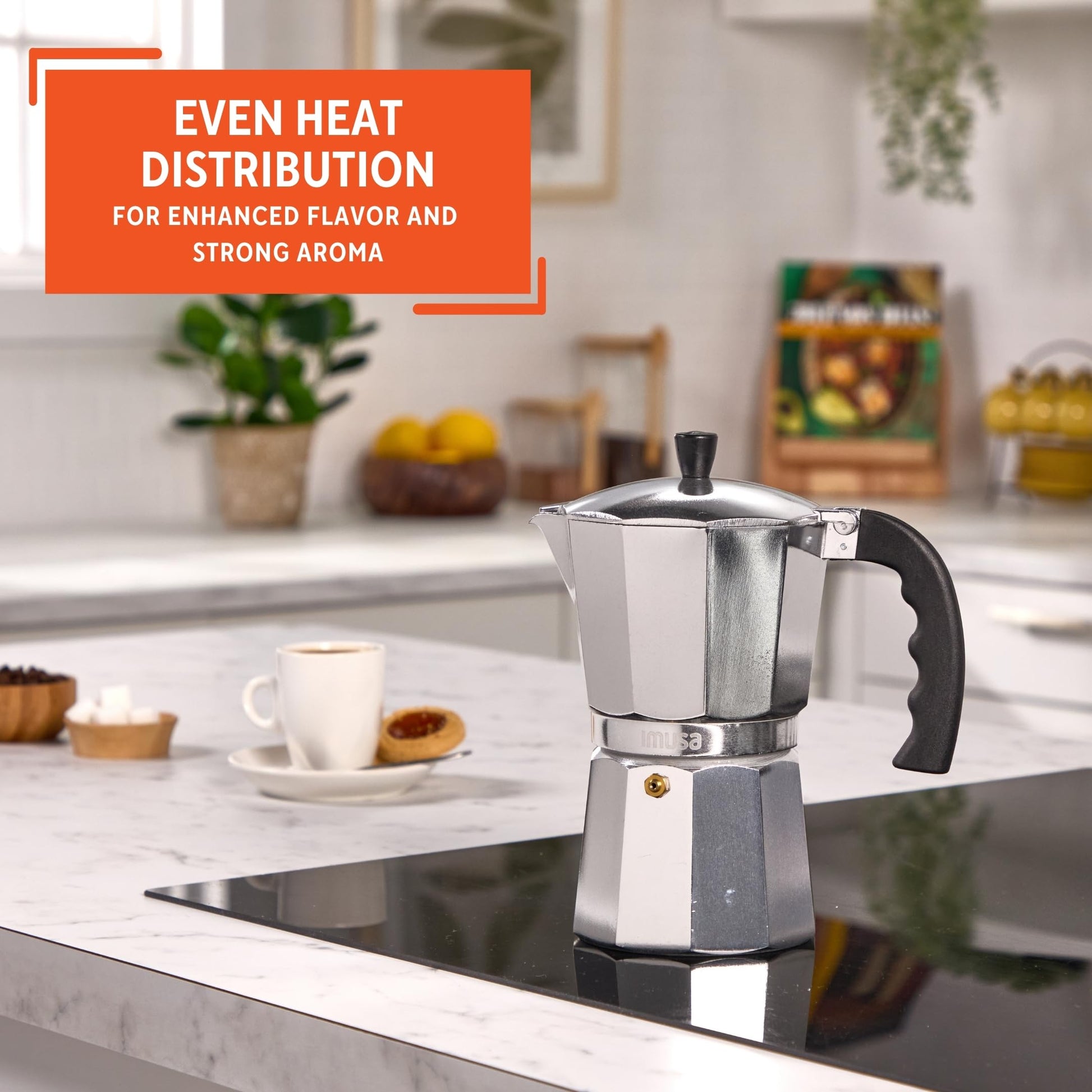 IMUSA 9 Cup Cast Aluminum Stovetop Coffee Maker with Cool-touch Handle
