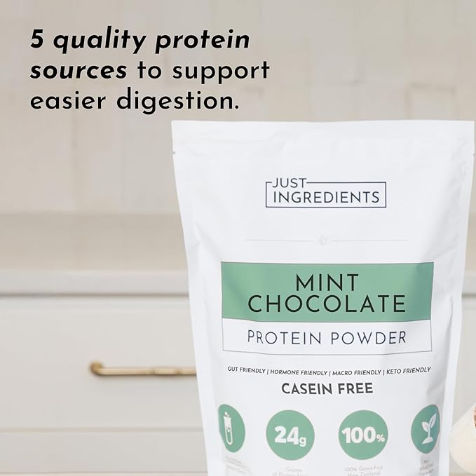 JUST INGREDIENTS Mint Chocolate Protein Powder ??30 Serving Bag ??Grass-Fed Whey & Plant Protein