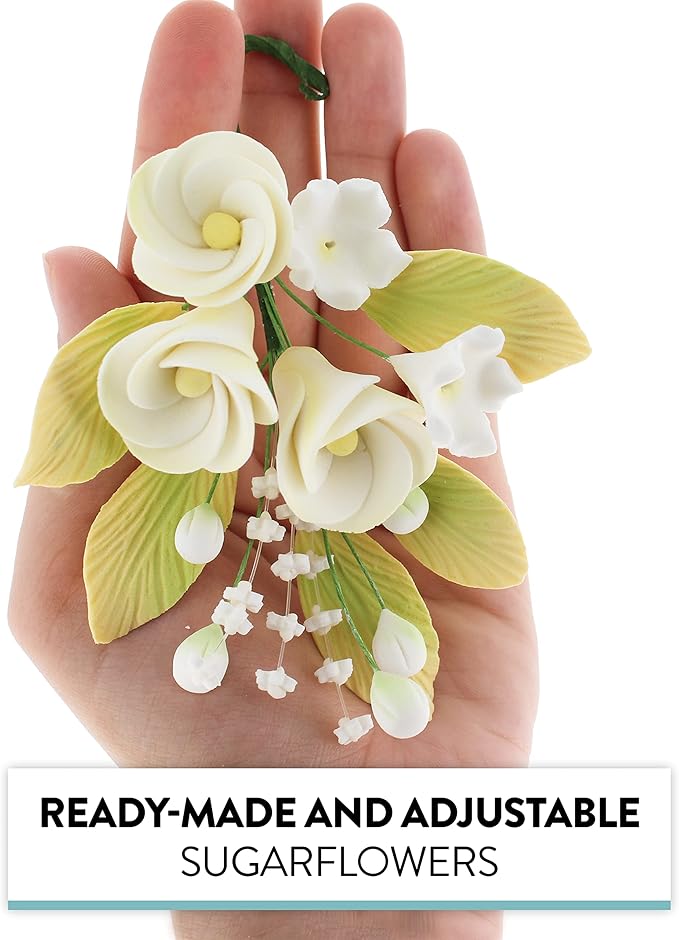 Global Sugar Art Tropical Frangipani Plumeria Cake Topper Sugar Cake Flowers Spray, Small, White