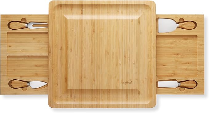Casafield Bamboo Cheese Board Gift Set, Charcuterie Board Serving Platter with Stainless Steel