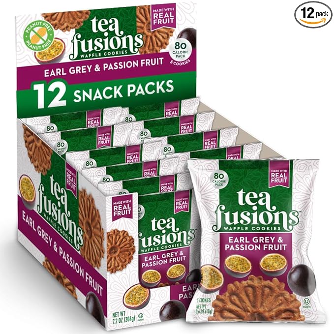 Reko Tea Fusions Waffle Cookies, Earl Grey & Passion Fruit - Individually Wrapped Single Serve