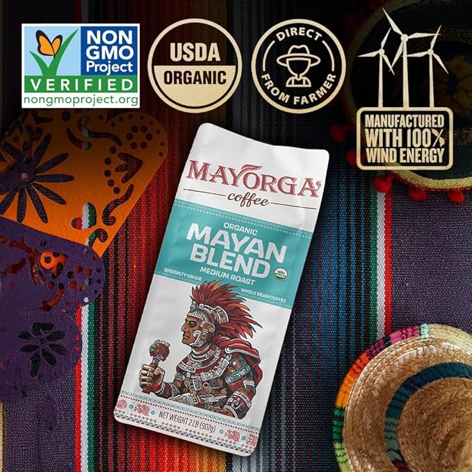 Mayorga Organic Coffee 2lb Mayan Blend - Medium Roast Whole Bean Coffee Specialty Grade, 100%