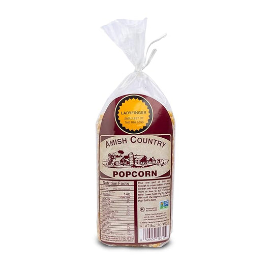 Amish Country Popcorn | 1 lb Bag | Ladyfinger Popcorn Kernels | Old Fashioned, Non-GMO and Gluten